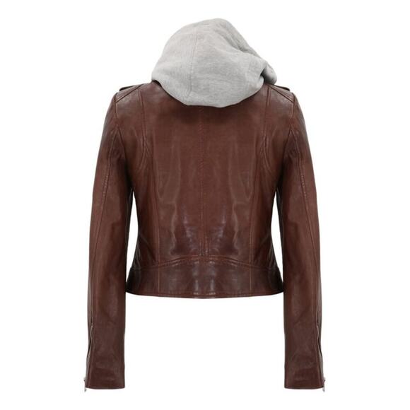 LAMARQUE HOLY Leather Biker Jacket with Removable Hood - Picture 3 of 13